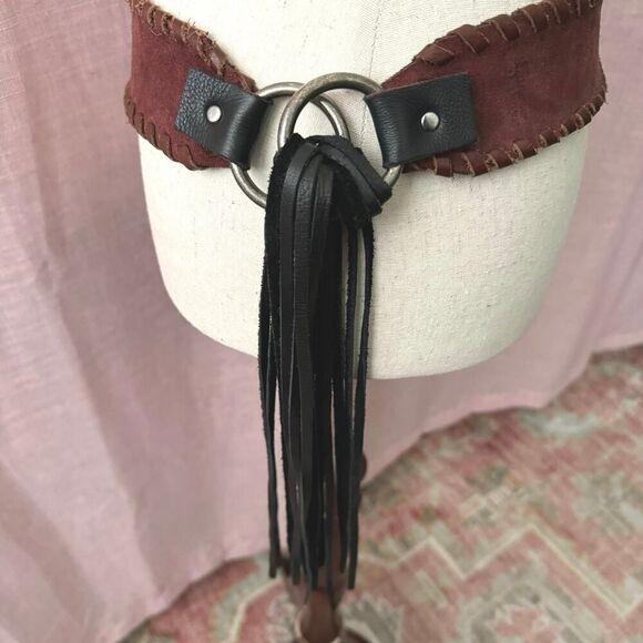 Kim White Reversible Suede + Leather Brown & Black w/ Fringe Size M - Picture 6 of 12